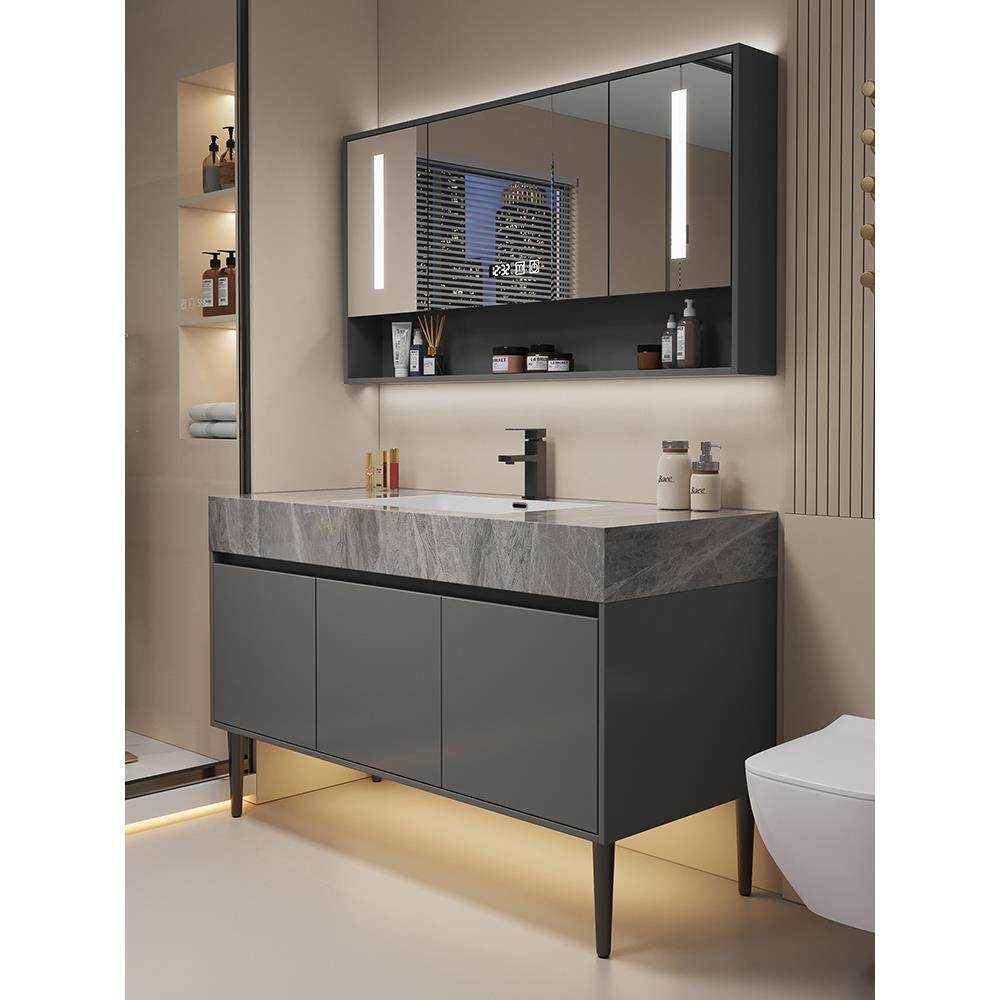 my现代岩板无缝陶瓷一体盆落地式浴室柜组合卫生间洗手台洗脸洗漱