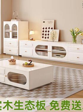 QP6实木电视柜落地客厅家用小户型收纳储物柜组合茶几柜多功能置