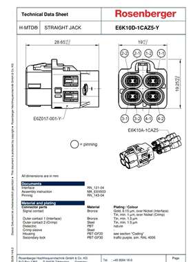 罗森伯格 四腔线端连接器E6K10A-1CAZ5-Z HMTD 转Molex34791-0040
