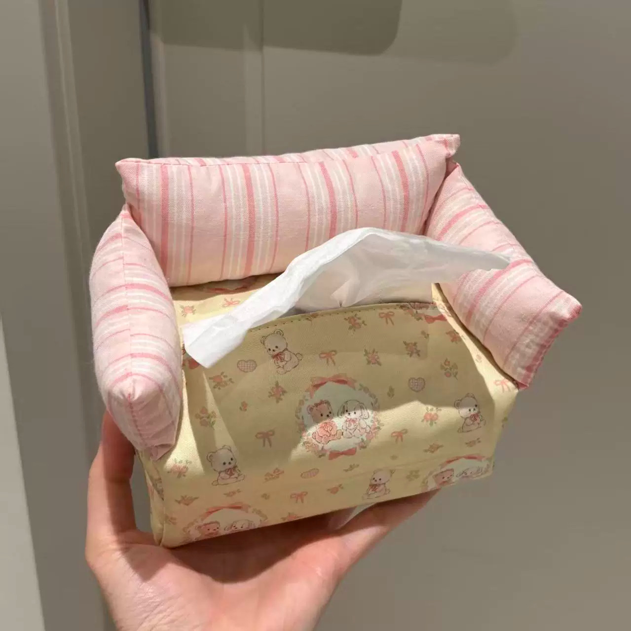 可爱小熊碎花沙发纸巾盒高颜值创意家用桌面抽纸盒车载纸巾收纳套