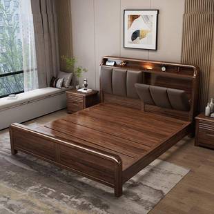 实木米床1LEP.8主卧高端大气2体025新款1米.5床头带灯储物柜一双