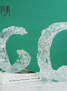 现代约艺术221228黑海浪造型玻璃摆件简店酒大厅别墅台客柜餐厅软