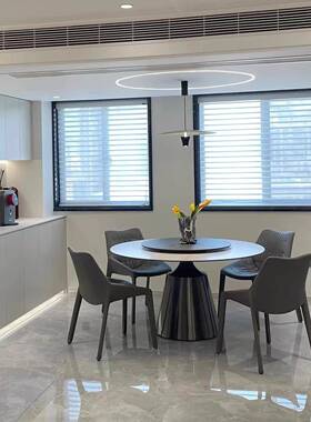 岩带板餐轻奢现款代简约圆形圆桌转盘灰钢64521极简20桌25新高端