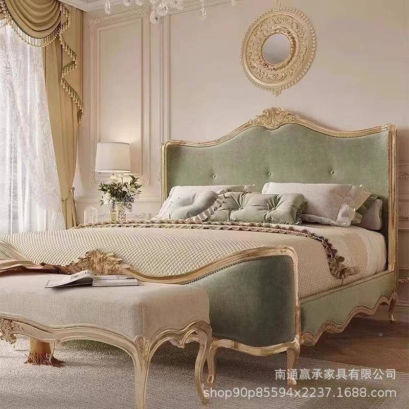 法式轻奢无品牌/实木美式双人床m原木雕花布艺床1人.8双婚床浪漫