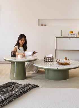 水磨石大小形茶几合客圆厅奶家用小户组型现代简约绿色油风NTM小