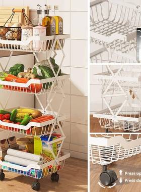 BQC金折叠移动果篮多层角落夹缝架厨房客五厅属整理收纳架三蔬四