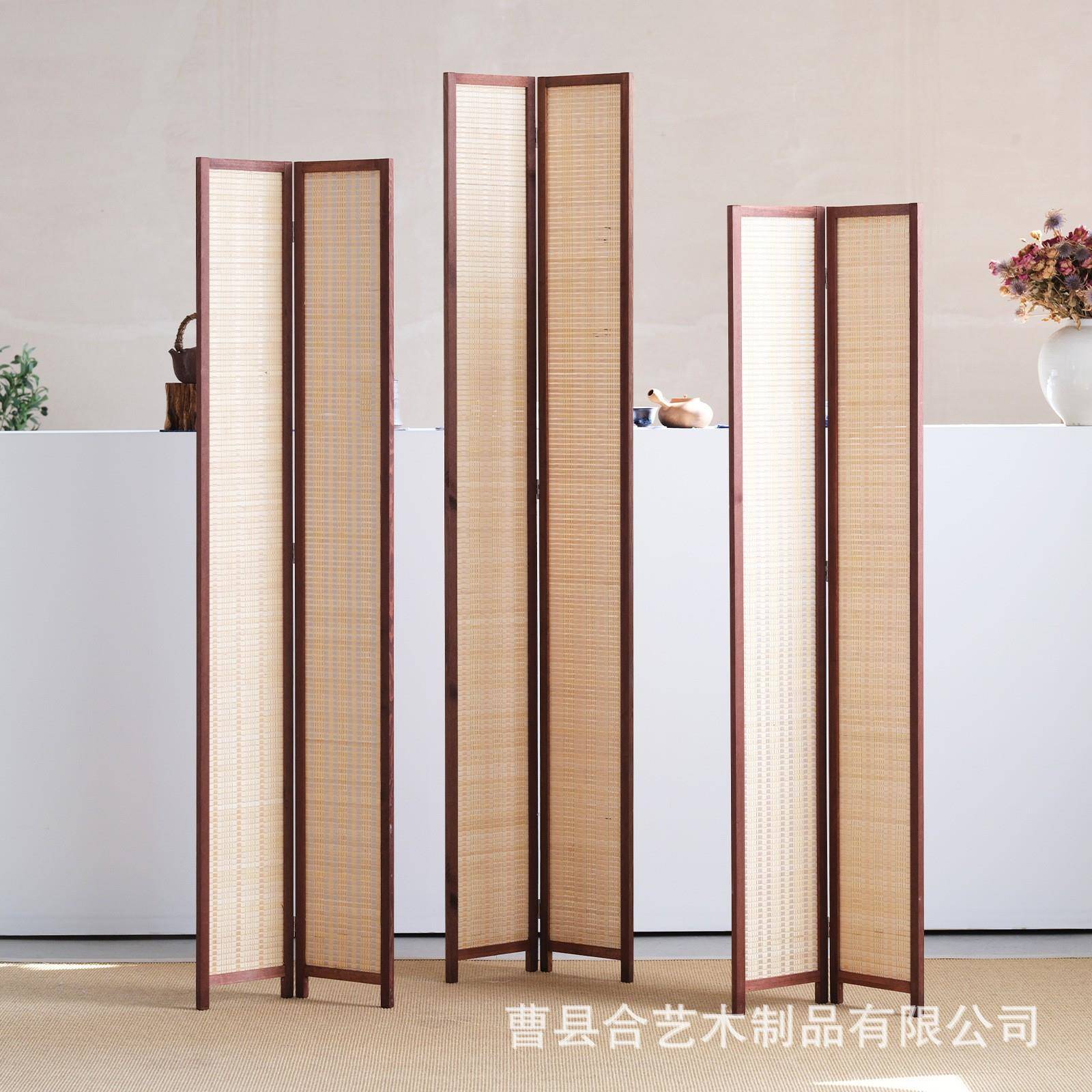 中式实纸藤屏屏风风隔断客租房厅酒店玄关可折叠饭厅背景移动木隔