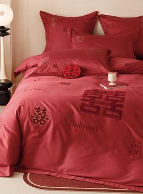 百喜图婚庆款全四棉季通用罩100支澳棉被床FEX床上用品家用单四件