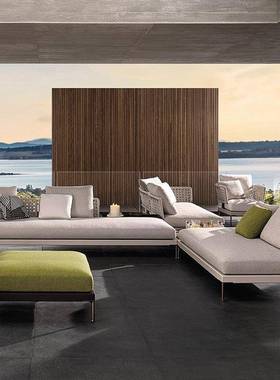 户外沙墅发庭院别轻奢风锈钢单人位室外露不藤编LSI藤椅台合金家