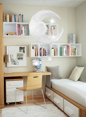 铝丝星星月亮创意个性吊灯餐厅吧卧OFQ室温馨饰简房约灯儿台童间