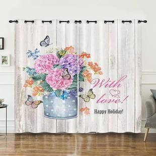 窗帘免复花卉花朵美式帘子数600码印花光遮帘打孔古来图定