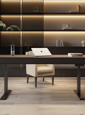 式极简轻奢实木BOR意电动升书桌工作台用感现代客厅家电脑降桌子