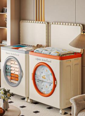 衣服纳收纳大箱容量家用翻盖整理箱滑轮63408可以带折叠衣物被子