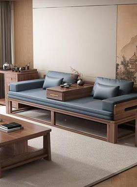 新式乌金木实木罗折汉床家用民宿客厅61855中推拉叠两沙用储物抽