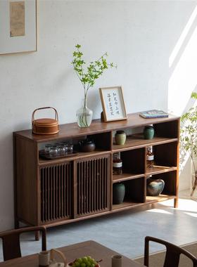 新中式黑胡桃木全AZF木茶水柜餐边茶置物柜柜储物柜柜收实纳柜客