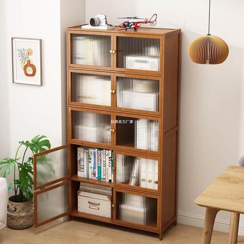 书架置物架尘落地家收用客厅带门靠墙纳防儿童物简易多层储WMX柜