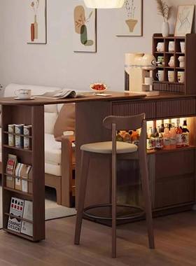 家用阳台休闲餐可缩移动实木吧MDN台边桌子小户型伸隔断窄岛台柜