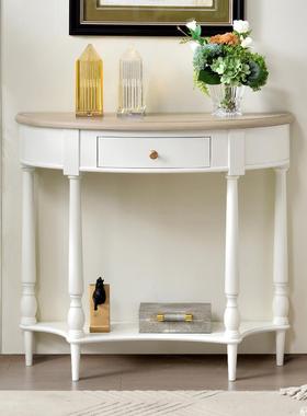 式美白色奶油风实木玄关桌进门玄关置台物架入储物柜半LGE圆过户