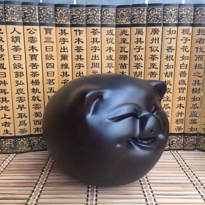 黑檀木圆猪茶宠一团和气摆件图片