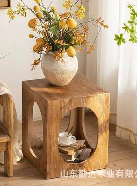 家床居MDL装饰复古几实木茶几老榆头角边几民宿小方桌简约镂空木