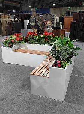 户不锈钢花箱外摆铁艺护花栏组合座椅长方形外灯光坛室FXC外盆花