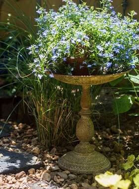 盆铁艺烛台鸟食盆复K古高脚花tfgj#y%$器花园庭院花装饰杂货ZAKA