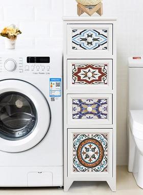 BUW实木彩绘夹缝收纳柜抽屉窄25cm卫生间储柜子柜物柜卧室简小易