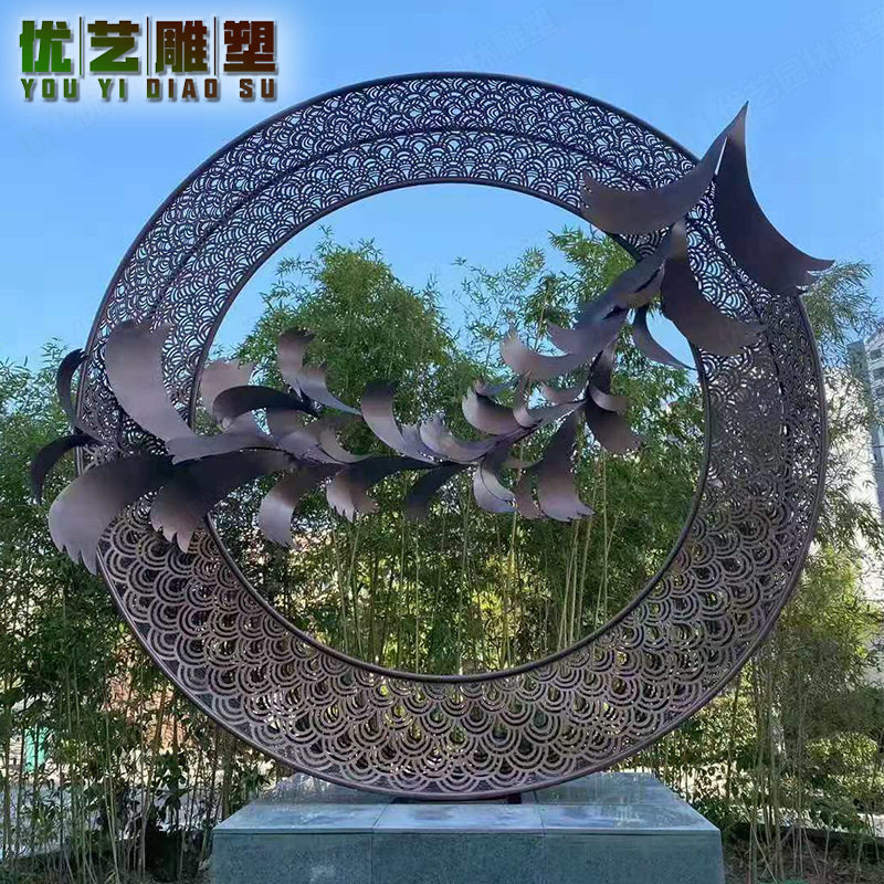 水景不锈钢镂空圆环雕塑 户外广场景观 不锈钢鸽子圆环雕塑
