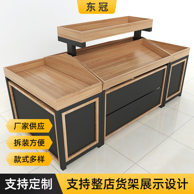 生鲜超市钢木结合蔬果架两层