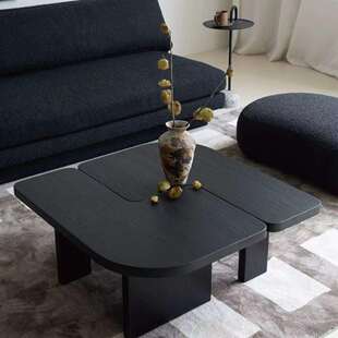 黑色实木异形茶几北欧简约客厅家用小户型民宿侘寂风原木桌子