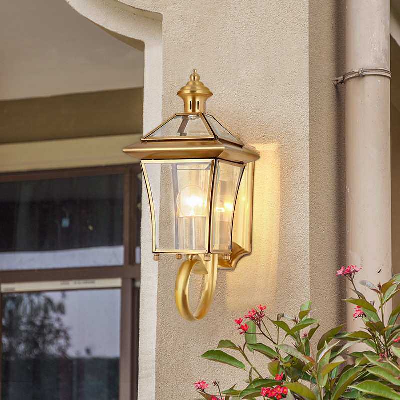 全铜欧式户外防水庭院壁灯高档别墅花园室外走廊过道复古外墙灯具