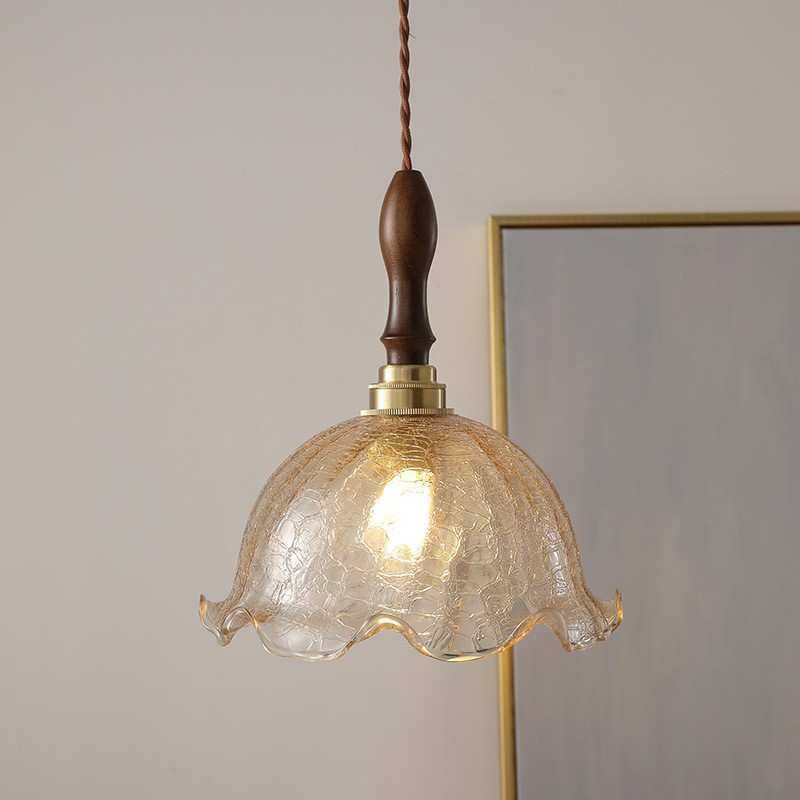 日式侘寂风百褶布艺吊灯茶室餐厅吧台床头民宿网红胡桃木小吊灯