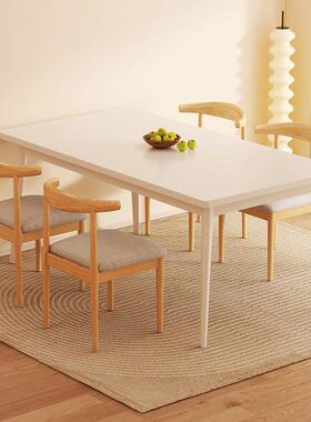 餐奶油风家椅小户用型长方形吃饭桌简约现代白色实木腿桌餐桌HZN