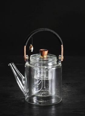 玻璃5676明茶壶高硼壶硅透玻璃提梁壶用办公家耐热茶水分离泡茶提