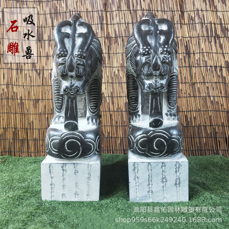 青石仿古做旧吸水兽一对抱鼓石