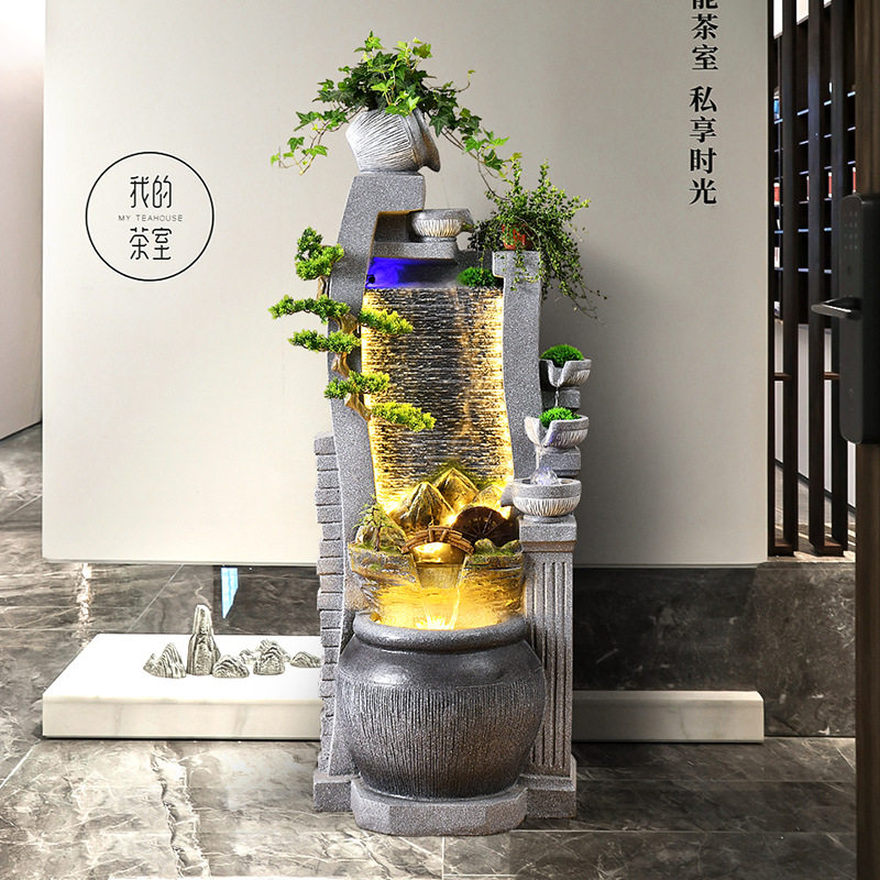 泉方圆流水墙喷泉前台生财摆件客厅水池办公风水轮幕墙落地景观