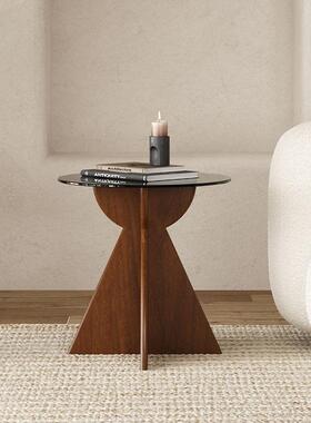 loft化轻边几代简约小茶几钢玻璃实木圆桌边奢柜客厅CIR沙发角现