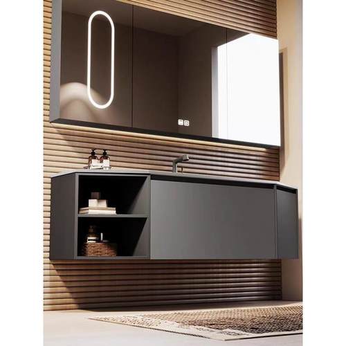 Nv现做岩板无缝热弯体盆浴300室柜组合生间切卫角洗漱台一洗手k洗