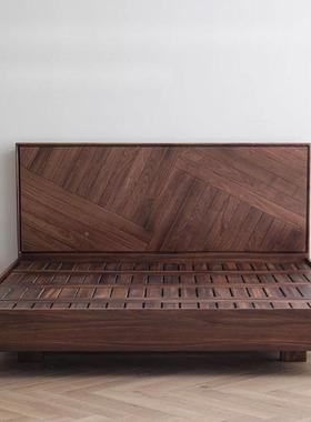 北美黑胡桃8木床现代简约.米樱木KVG桃实木床鱼骨靠1背主卧双人大