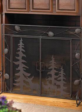 黑色深林小鹿装饰铁艺屏内风，室客厅壁炉814全断隔安屏风