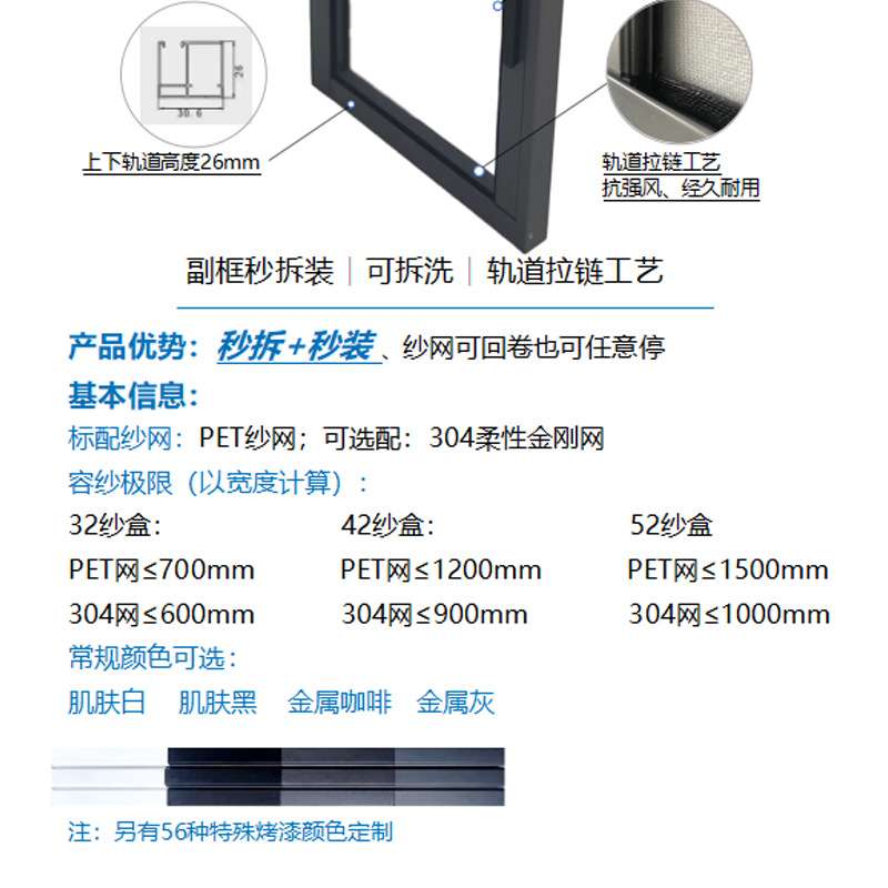 系统纱窗自装隐形三推高透网纱门隔音铝合金门别墅平开窗隐形回卷图片