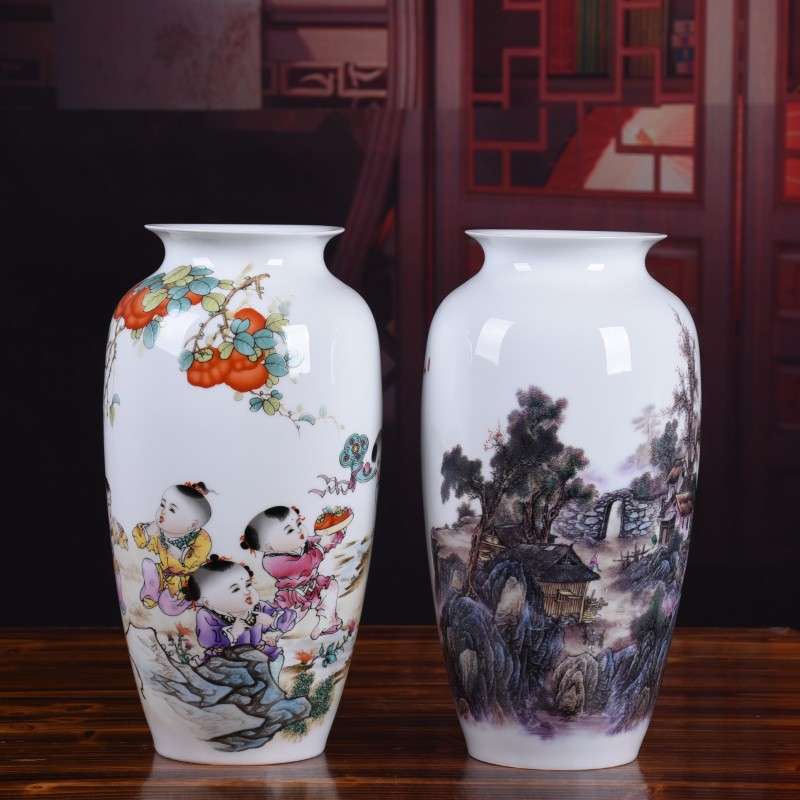 新品薄胎粉彩花瓶陶瓷宽口插花摆件中式客厅家居电视柜玄关装饰品