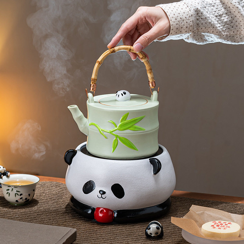 德瓷熊猫耐高温煮茶炉套装