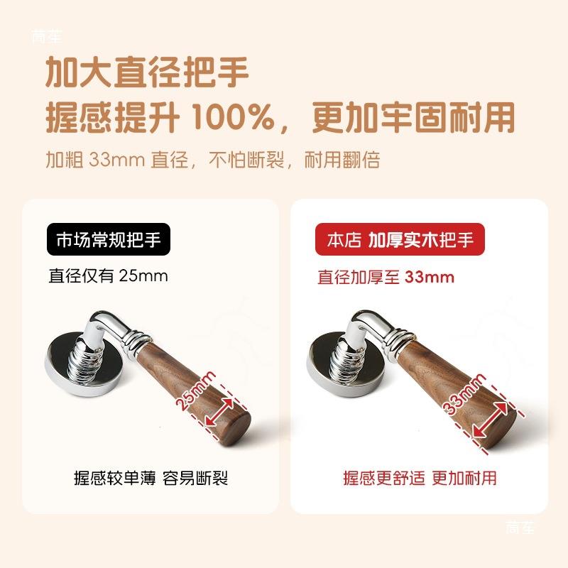 美式内卧房室门用锁法式复古门把手室磁吸中HTMA古风胡桃木家门锁