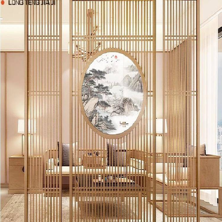 新中式艺隔断装屏风门饰镂空无品牌/铁进玄关简约餐厅客厅不锈钢