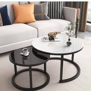 几用客厅钢化OMC玻璃桌子小家户型网红轻奢现代感圆茶组合套桌装