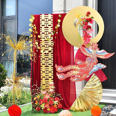 订婚结婚饰布置装宴新中式迎宾牌婚场景置氛围LDF感龙凤布铁艺套