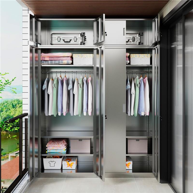 3不锈锈4钢家用HLQ阳台柜防0水防晒防潮衣柜大容量收纳储物柜子