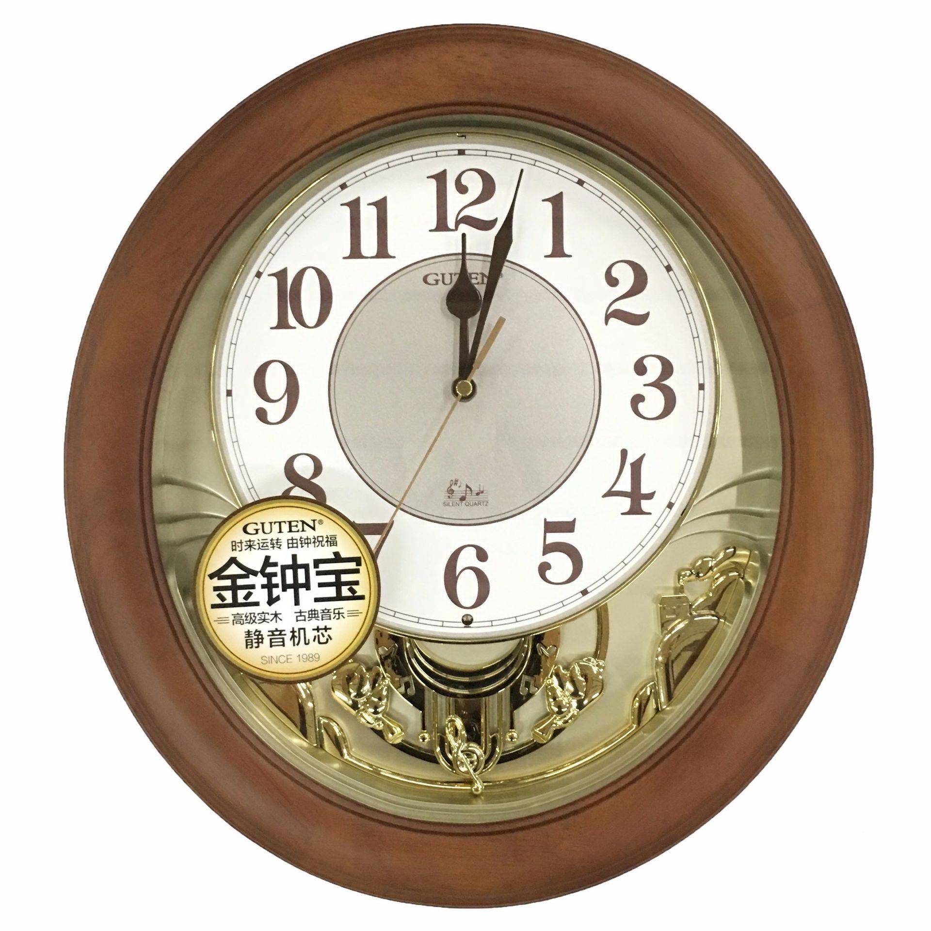 别墅简欧实木钟实木客厅卧钟室书房古装饰时挂钟表宽3高7复9510-1