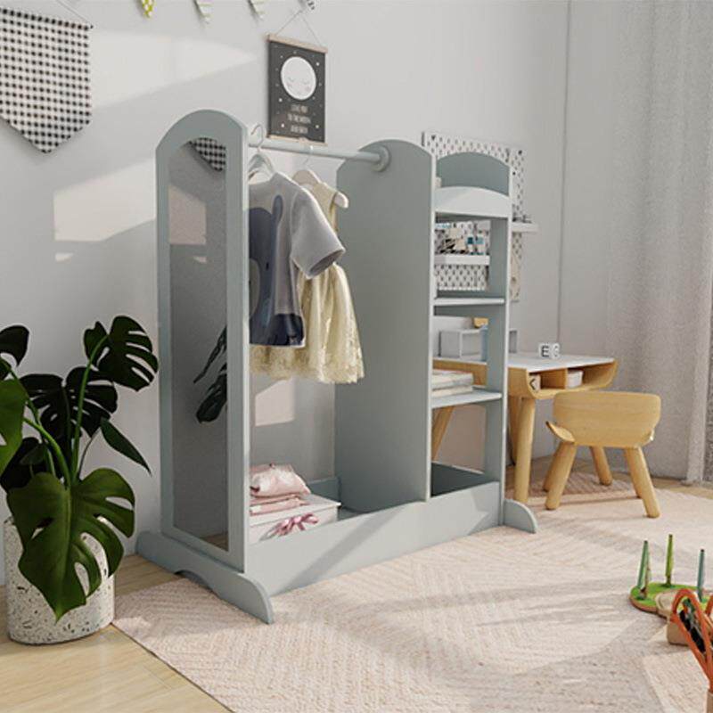 衣儿童多功能木质床头边衣柜卧创室家用衣橱帽架组落地意原木色，